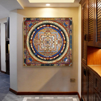 Six syllabes Mantra Thangka Peinture Décorative Porte D'entrée Peinture Suspendue carré Mandala Coeur Sutra Murale Maison Richesse