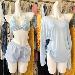 Conjunto de Bikini de Dos Piezas para Mujer, Shorts de Chifón, Manga Larga, Estilo Fresco, Estampado Floral, Estilo <span class=keywords><strong>Resort</strong></span>, Sexy, para Primavera - Product Image 4