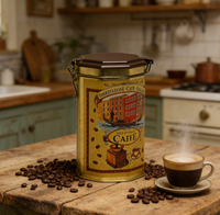 Boîte en fer blanc octogonale hermétique JH Deft Design de qualité supérieure pour café, thé, bonbons et caramels, avec couvercle à charnière, emballage artisanal imprimé offset