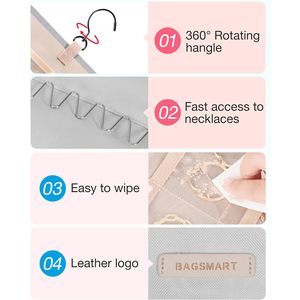Organisateur de bijoux suspendu, rouleau de rangement double face avec cintre pour boucles d'oreilles, colliers, bracelets, montres, gris - Product Image 4