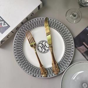 Ensemble de vaisselle en céramique écologique, vaisselle de luxe moderne pour cadeaux, assiette double pour cuisine occidentale, repas de steak - Product Image 3