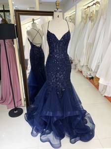 Vestido de Noche Elegante Azul Claro sin Mangas con Volantes y Diseño de Sirena, con Espalda de Encaje Bordado, Nuevo Diseño <span class=keywords><strong>para</strong></span> Fiesta de Graduación, Compra al por Mayor - Product Image 6