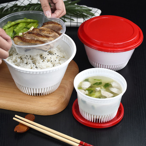 Red White Disposable Plastic Microwavable PP round two layers take away hot soup Bowl with Lid