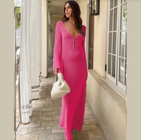 Nouvelle robe de plage creuse tricotée sexy de couleur unie d'été européen et américain
