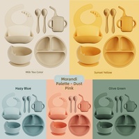 Ensemble de vaisselle en silicone pour enfants 6 pièces, bol à ventouse, cuillère, bavoir, kit d'alimentation quotidienne pour tout-petits