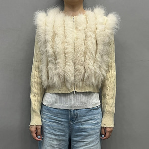 Cardigan élégant à col rond et fermeture éclair en fausse fourrure pour femme – Pull décontracté en fausse fourrure de renard - Product Image 1