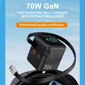 Chargeur rapide GaN 70W pour ordinateur portable, adaptateur de voyage pliable universel avec écran TFT, ports PD3.0 <span class=keywords><strong>PPS</strong></span> 2C1A, comprend appareil photo et écouteurs - Product Image 2