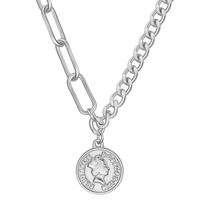 Collar con colgante de moneda redonda de 7 mm de acero inoxidable 304 con cierre OT minimalista europeo americano para mujer - Product Image 5