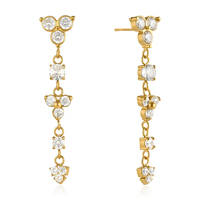 Boucles d'oreilles pendantes J&D Jewelry en acier inoxydable plaqué or 18 carats, triangle, fleur, pompon, zircon cubique, bijoux classiques pour femmes