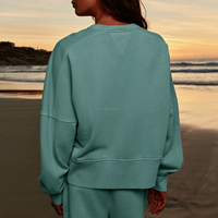 Sweat-shirt personnalisé OEM pour femme, vert menthe, col rond, pull à épaules tombantes, sweat à capuche en molleton, effet délavé vintage, haut sportif
