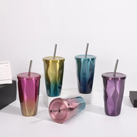Gobelet isotherme personnalisé en acier inoxydable à double paroi de 500 ml avec couvercle et paille pour boire directement, accessoire de fête unisexe