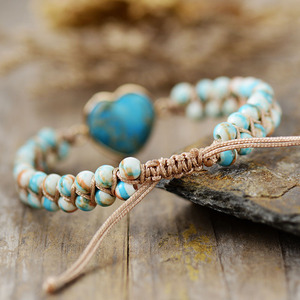 Imperial Stone Jewelry Heart-Shaped Turquoise Beaded <b>Adjustable</b> <b>Bracelet</b> For Gift Fashion String <b>Bracelets</b> - Product Image 4