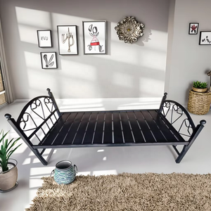 Mobilier de chambre bon marché cadre de lit en acier cadre de lit simple pour travailleur unique cadre de lit simple en acier et métal en fer forgé robuste noir - Product Image 1
