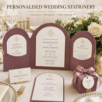 Carte d'invitation de mariage personnalisée en gros, carte de menu imprimée en forme d'arche, marque-place, panneau de table, estampage à chaud, OEM ODM