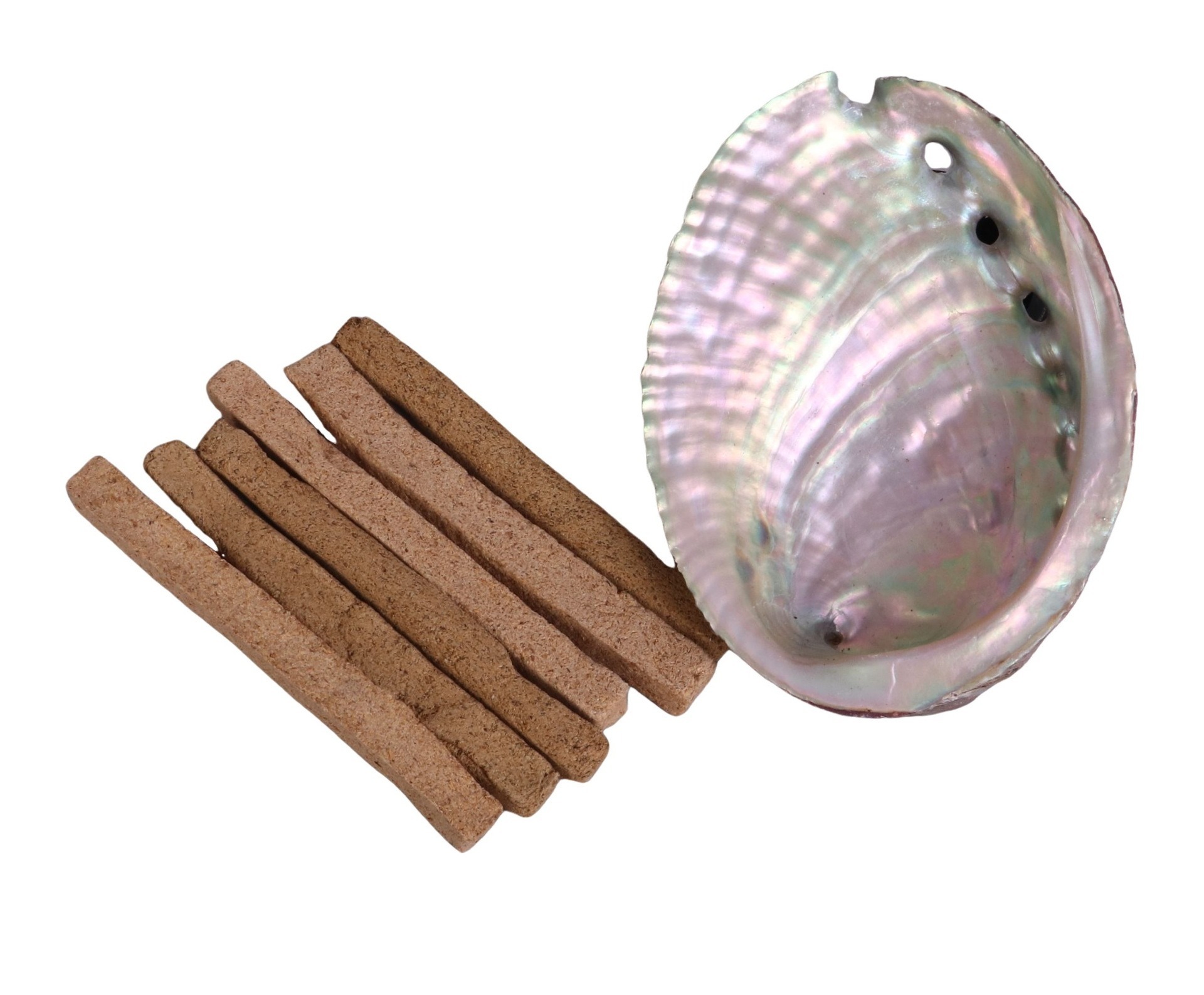 6 varitas de incienso de madera sagrada hechas a mano marrón + 1 concha de abulón