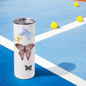 Lot de 25 gobelets de sublimation de 20 oz, en acier inoxydable à double paroi, fins et droits, vierges, avec couvercle et paille - Product Image 3