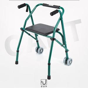 <b>Folding</b> <b>Walker</b> With Seat Board 4-Legged Height Adjustable For Elderly Stroke Rehabilitation Aid Green And Silver - Product Image 2