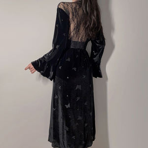 Pyjama en velours de soie de luxe léger, imprimé papillon doux, avec coussinets de poitrine, robe de nuit à bretelles, longue robe de chambre, vêtements de maison, ensemble 4775 - Product Image 6