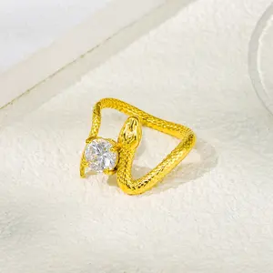 Hot Selling 18K Pvd Gold Plated Stainless Steel Non Tarnish Water Proof Fine Jewelry Snake Zircon Rings