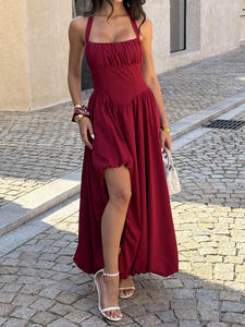 فساتين سهرة نسائية جديدة لعام 2026 بتصميم رقبة هالتر وتنورة منفوخة مع شق مثير، فستان طويل رسمي للحفلات المسائية - Product Image 5