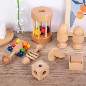 モンテッソーリテキスタイルドラムローリングティーチングエイド木製おもちゃ0-1-3歳の教育とトレーニング