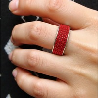 Bague de couple tendance punk en acier titane épais de 8 mm avec 5 rangées de diamants et strass pour femmes et hommes