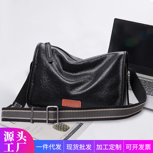 Sac à bandoulière en cuir véritable pour hommes, noir, en cuir de vache de première qualité, grande capacité, sac à bandoulière pour les déplacements professionnels, durable, imperméable - Product Image 2