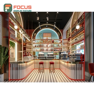 Professional Cafe Service Counter Black <b>Walnut</b> Finish Accessory Display Area Storefront Cafe Counter - Product Image 2