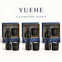 Diffuseur à bâtonnets noir de luxe 125 ml et bougie parfumée 165 g, coffrets cadeaux écologiques pour mariage – Vente Flash