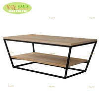 Table basse moderne à double plateau en bois massif de chêne/table d'appoint en fer forgé pour salon