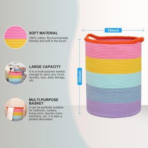 Ecológico 90L personalizado Arco Iris colores plegable niños juguetes mantas lavandería cesto tejido algodón cuerda cestas para cuarto de niños - Product Image 2