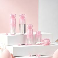 Tube de brillant à lèvres en plastique dégradé rose de 5 ml avec capuchon en forme de cœur, emballage de maquillage pour gloss, flacon de rouge à lèvres liquide