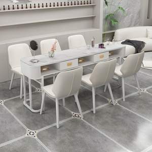 Juego de mesa y silla para salón de uñas con superficie de mármol blanco nieve, vidrio templado, estilo japonés, para manicura y barra de uñas - Product Image 2