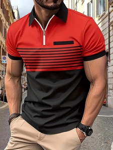 2025 Casual <span class=keywords><strong>rayas</strong></span> hombres Color a juego manga corta cremallera solapa <span class=keywords><strong>camisa</strong></span>, verano al aire libre Golf deportes - Product Image 4