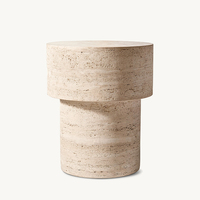Table d'appoint en travertin naturel Dream Home, forme cylindrique à deux niveaux, style Wabi Sabi, meuble d'appoint pour salon