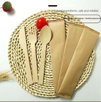 Ensemble de couverts en bambou emballés individuellement, cuillère, fourchette, couteau pré-roulés, serviette, manchon en papier kraft, compostable, biodégradable, en vrac