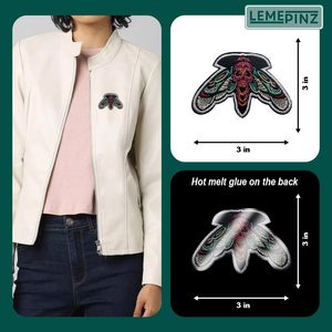 Parche bordado termoadhesivo de 3 pulgadas con diseño de calavera de polilla muerta para bolsos, vaqueros, sombreros y ropa. - Product Image 4