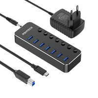 RSHTECH Hub 3.0 de 4/7 Puertos con Fuente de Alimentación de CC 5V/2A, Hubs Tipo C de 5 Gbps, Adaptador de Estación de Acoplamiento USB C 7 en 1 para Computadora Portátil