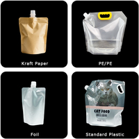 Pochette souple imprimée réutilisable en PET/PE, résistante à l'humidité, avec bec verseur et poignée, pour eau minérale, vodka, champagne