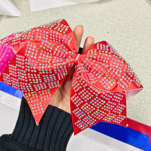 Custom Wholesale <b>Blue</b>, Pink, and White <b>Glitter</b> Rhinestone Cheerleading Bows – Shiny Cheerleading Bows - Product Image 1