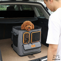 Chariot de transport pliable pour animaux de compagnie avec roues, fenêtre en maille respirante, multiples poches de rangement, grand espace, bagage de voyage pour chat