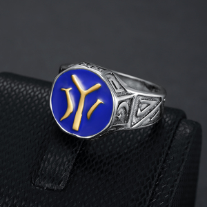 Anello islamico turco <span class=keywords><strong>Kayi</strong></span> da uomo in acciaio inossidabile lettera epossidica Y e coltelli con scritta Allah per abiti da fidanzamento o da festa - Product Image 2