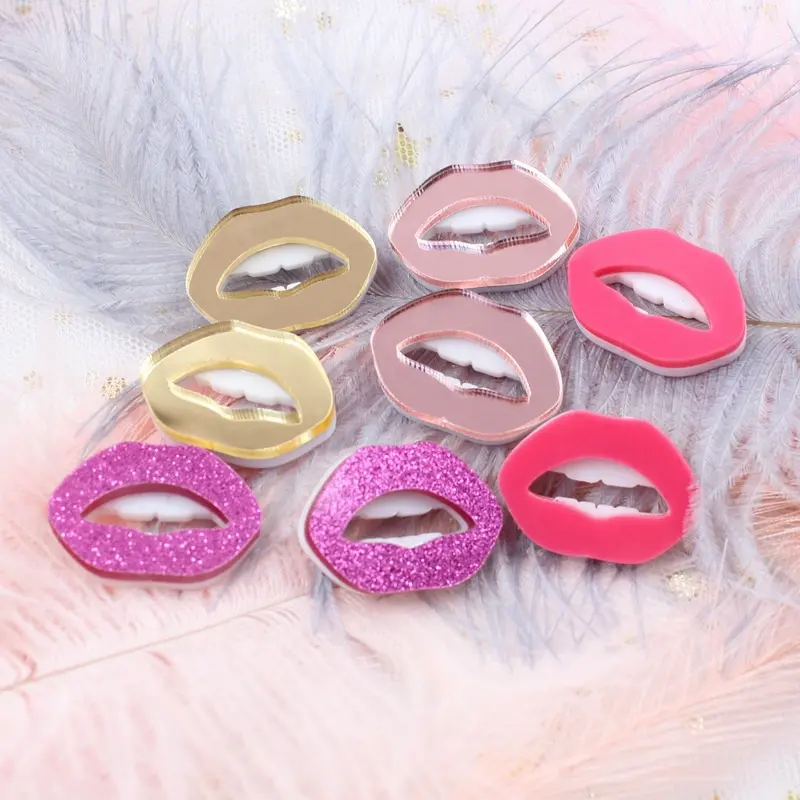 ERS189HP013A Pendientes acrílicos Espejo de oro rosa Pendientes de gota de labio Rosa Pendientes de mujer