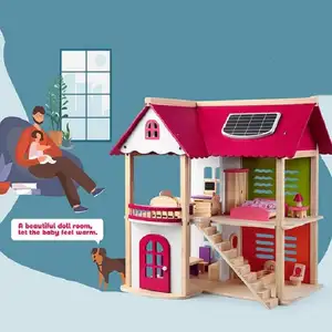 Wooden Pretend Toy Kids Wooden Doll Villa Diy Miniature Doll Houses Wood With Doll Room Furniture Toy For Children