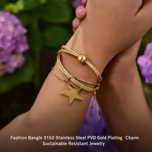 Fashion Trendy Unisex <b>Bangle</b> 316L Stainless Steel PVD Gold Plating Star Charm Sustainable Resistant Jewelry - Product Image 3