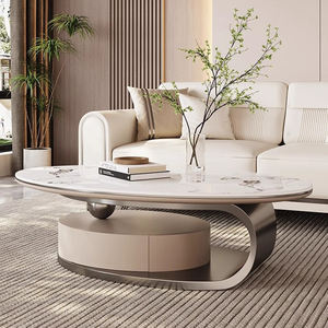 طاولة قهوة حديثة فاخرة من الحجر المتكلس من هانيي مع درج بيضاوي الشكل بسعر رخيص للبيع بالجملة - Product Image 3