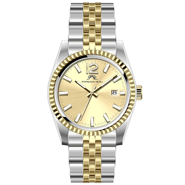Own Brand logo Customized Two Tone Gentleman Watch Silver and Gold 316L SS Japan or Swiss Movement U3046