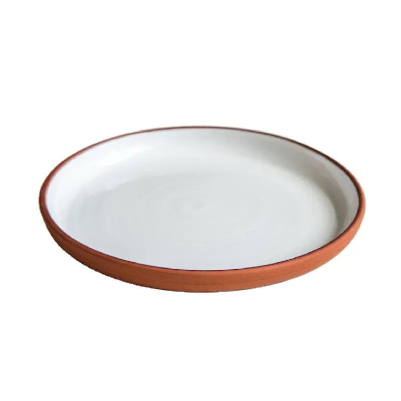 Rustic Handmade Home Restaurant Tableware White Glaze Stoneware Terracotta Bowl Plates for Salad Food