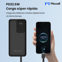 Miccell OEM Power Bank Portabel PD 22.5W Pengisian Cepat dengan Layar Digital Sebagai Pengisi Daya Portabel untuk Perjalanan dan Penggunaan Luar Ruangan