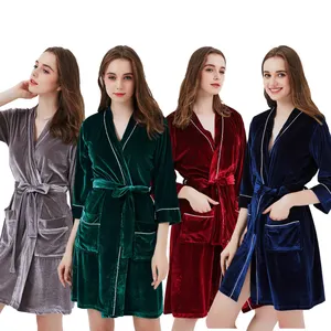 Retro Soft & Silky Velvet Starlet Robe Women's Long Velvet Robe Soft Warm Bathrobe with Shawl Collar Loose Sleepwear Nightgown